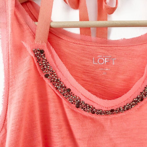 LOFT Bright Orange Beaded Tank Top - Picture 3 of 5